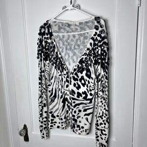 Vintage Y2K Boston Proper Zebra Bauble Slouchy V-neck Cardigan Women's Small